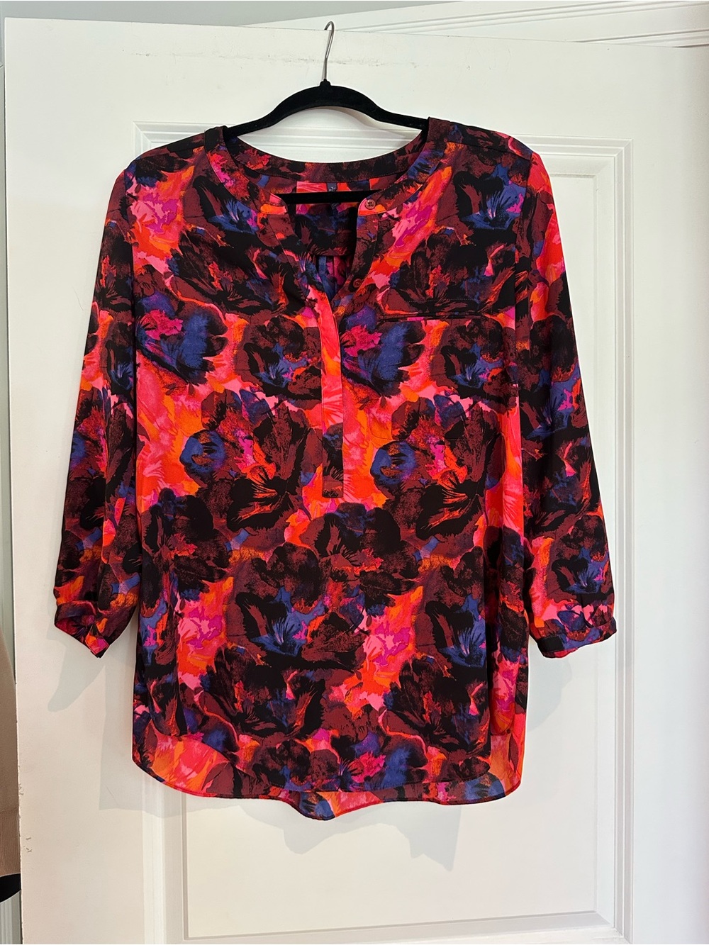 NYDJ Women's Floral Split-Neck Blouse - Pink, Red, Blue